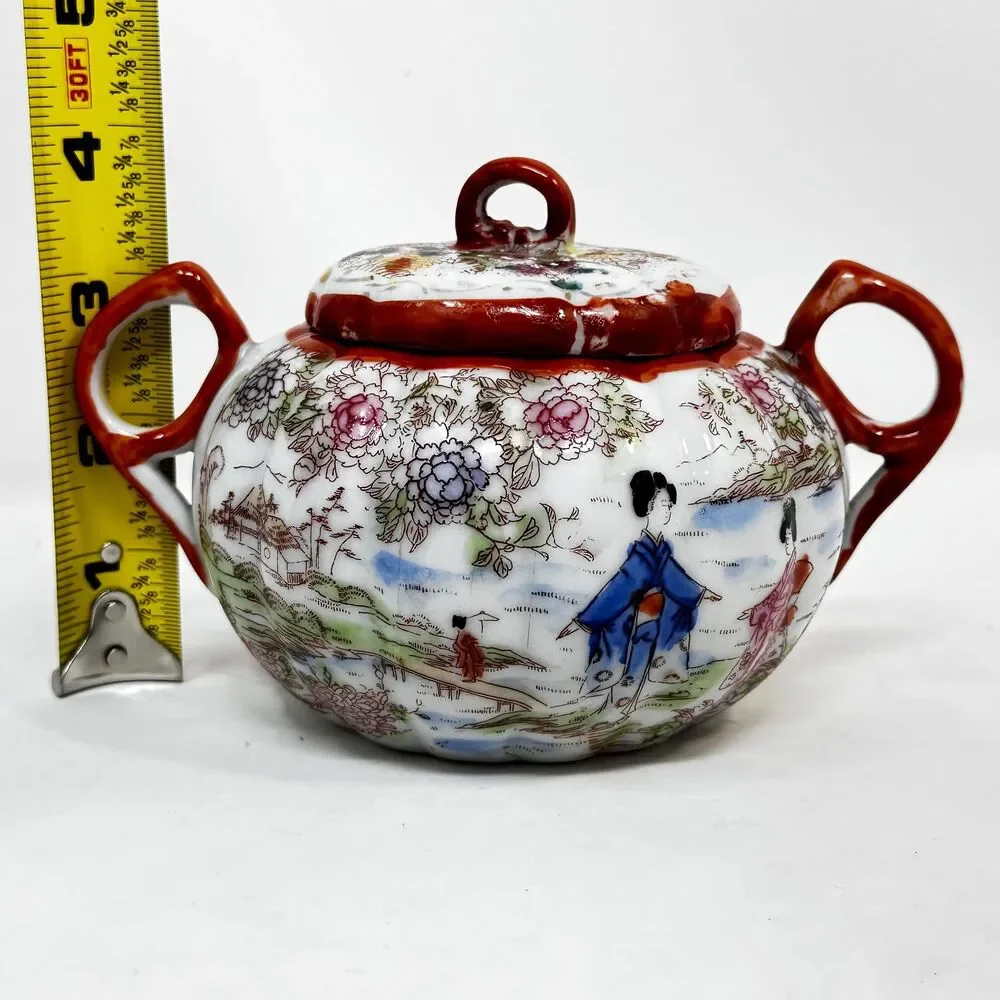 Vintage Japanese Geisha Girl Porcelain Creamer Sugar Bowl Mismatched Lot 6pc